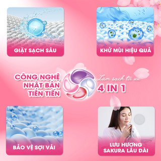 Viên Giặt Quần Áo ETU 4IN1 Hương Sakura Hoa Anh Đào 2 Hộp 72 Viên Thơm Sạch Dịu Nhẹ