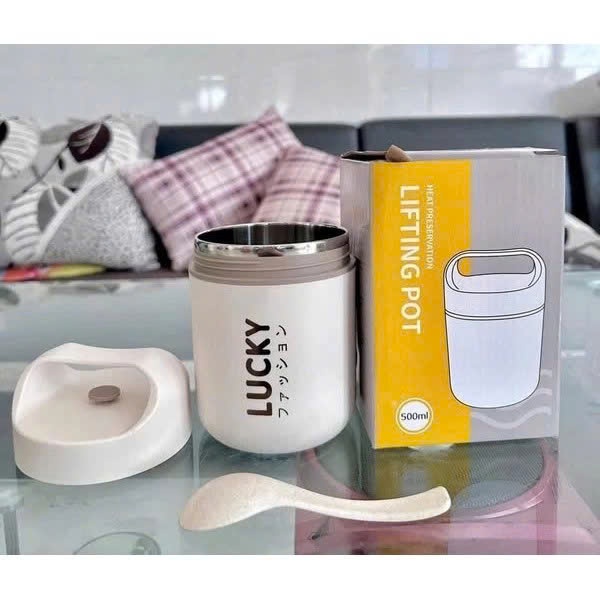 Bình ủ cháo Lucky lõi inox 304 cao cấp – giữ nhiệt hiệu quả, tiện lợi mang đi học, đi làm, đi chơi