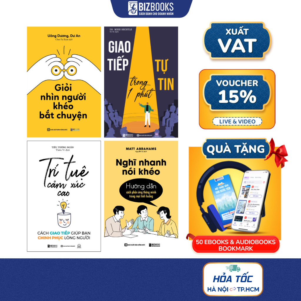 Combo Sách: Nghĩ Nhanh Nói Khéo, Giao Tiếp Tự Tin, Giỏi Nhìn Người Khéo Bắt Chuyện, Trí Tuệ Cảm Xúc