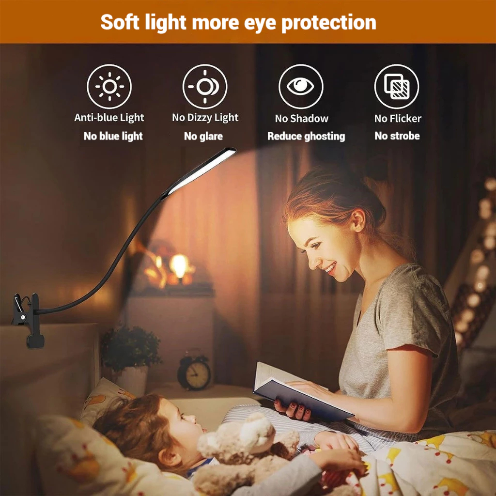 12W Đèn Led Bàn Học Bảo Vệ Mắt Kẹp Bàn Đèn, 3 Màu Ánh Sáng Và, 10 Mức Độ Bảo Vệ Mắt, Có Thể Gấp Gọn Điều Chỉnh 360 Độ
