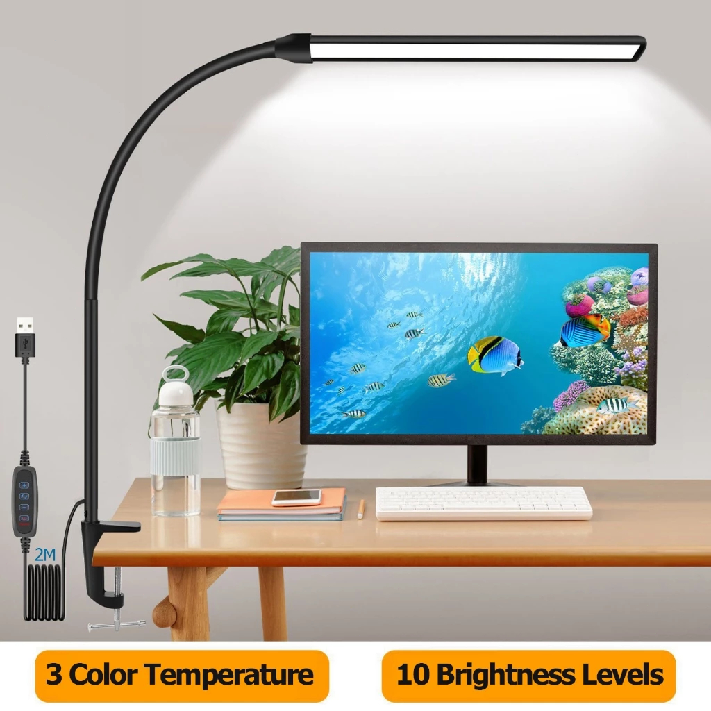 12W Đèn Led Bàn Học Bảo Vệ Mắt Kẹp Bàn Đèn, 3 Màu Ánh Sáng Và, 10 Mức Độ Bảo Vệ Mắt, Có Thể Gấp Gọn Điều Chỉnh 360 Độ