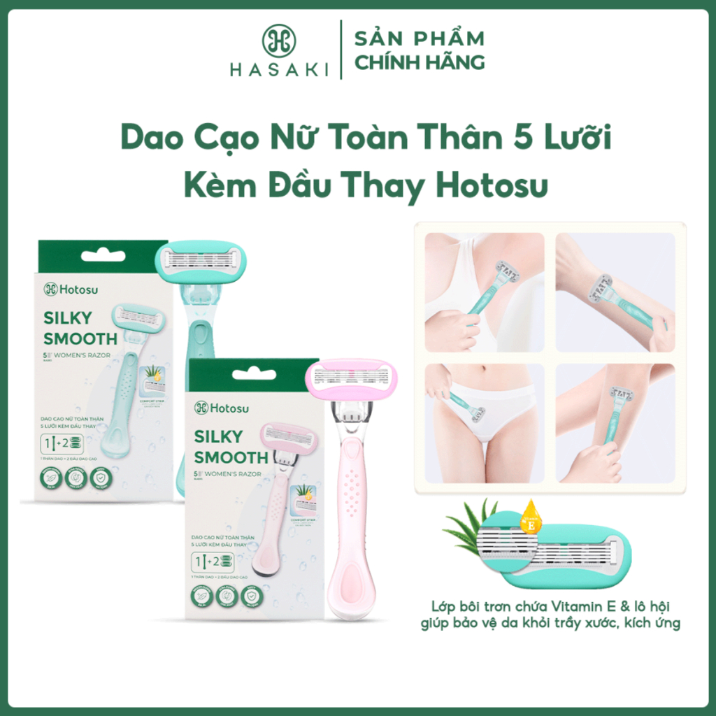 Dao Cạo Nữ Toàn Thân 5 Lưỡi Kèm Đầu Thay Hotosu, Màu Hồng