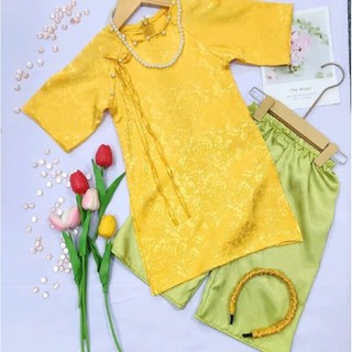 Áo dài cho bé gái mặc Tết, đi chơi lễ hội, áo dài cách tân bé gái. Set đồ du xuân chất lụa gấm cao cấp DA01- BIATONKIDS