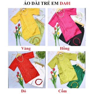 Áo dài cho bé gái mặc Tết, đi chơi lễ hội, áo dài cách tân bé gái. Set đồ du xuân chất lụa gấm cao cấp DA01- BIATONKIDS