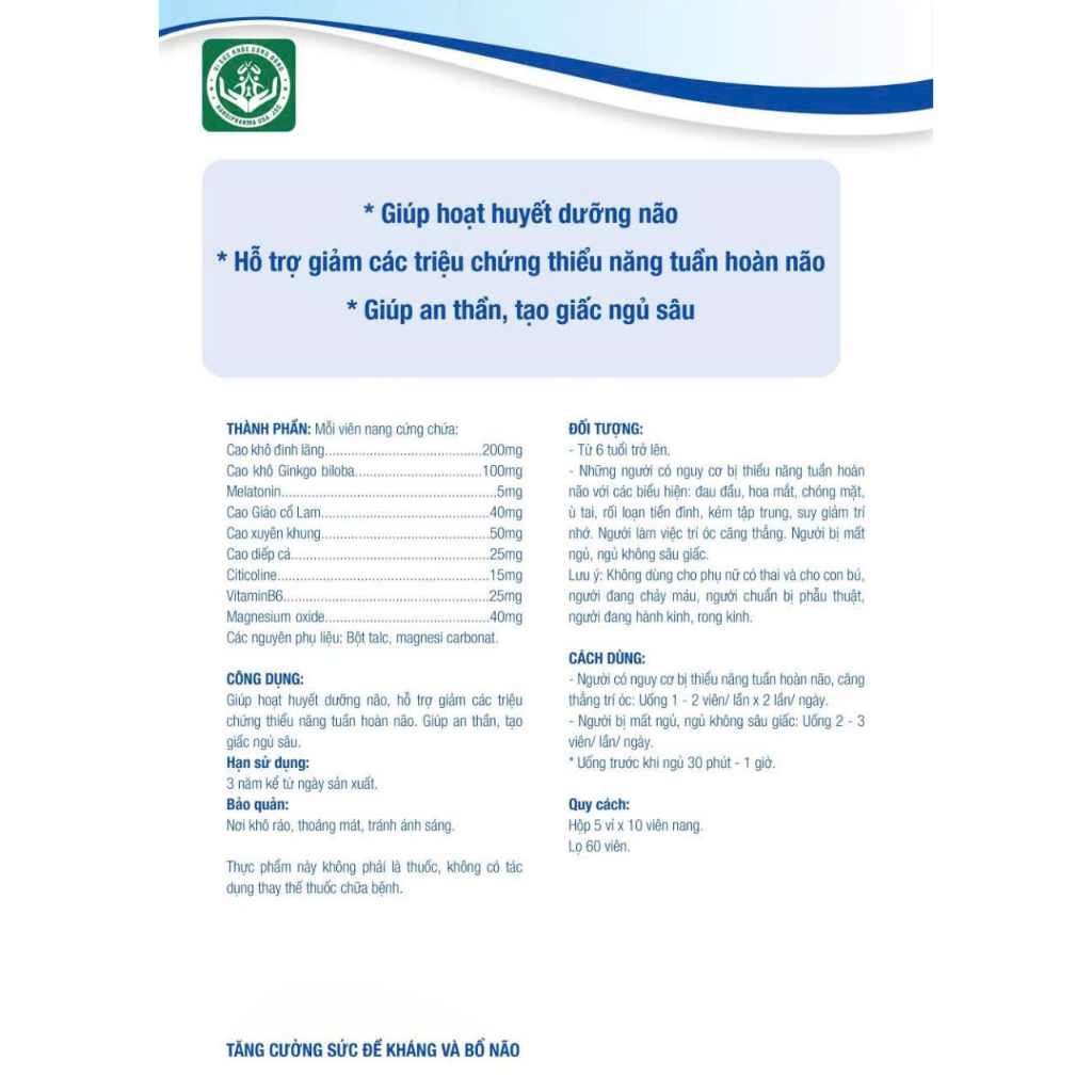 Viên Uống Hoạt Huyết CM8, hỗ trợ cải thiện tuần hoàn máu não, giảm đau đầu, mất ngủ