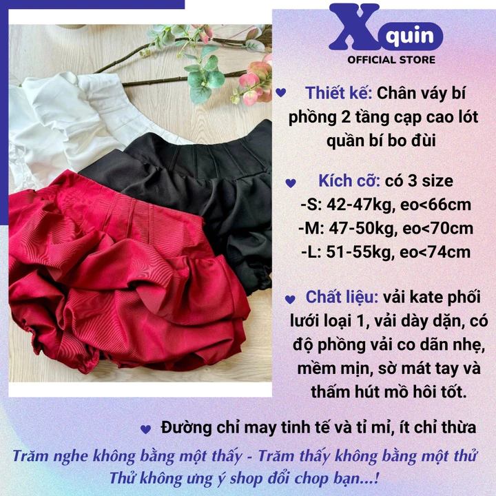 Chân váy bí phống xếp tầng cạp cao dáng ngắn xòe Xquin, Váy 2 tầng dáng bí bồng có lót quần bí bo đùi phong cách sexy