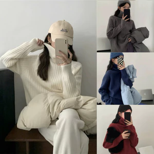 - Áo len nữ cổ cao dài tay dáng trơn cổ lọ basic chất dày mịn thời trang thu đông AL43