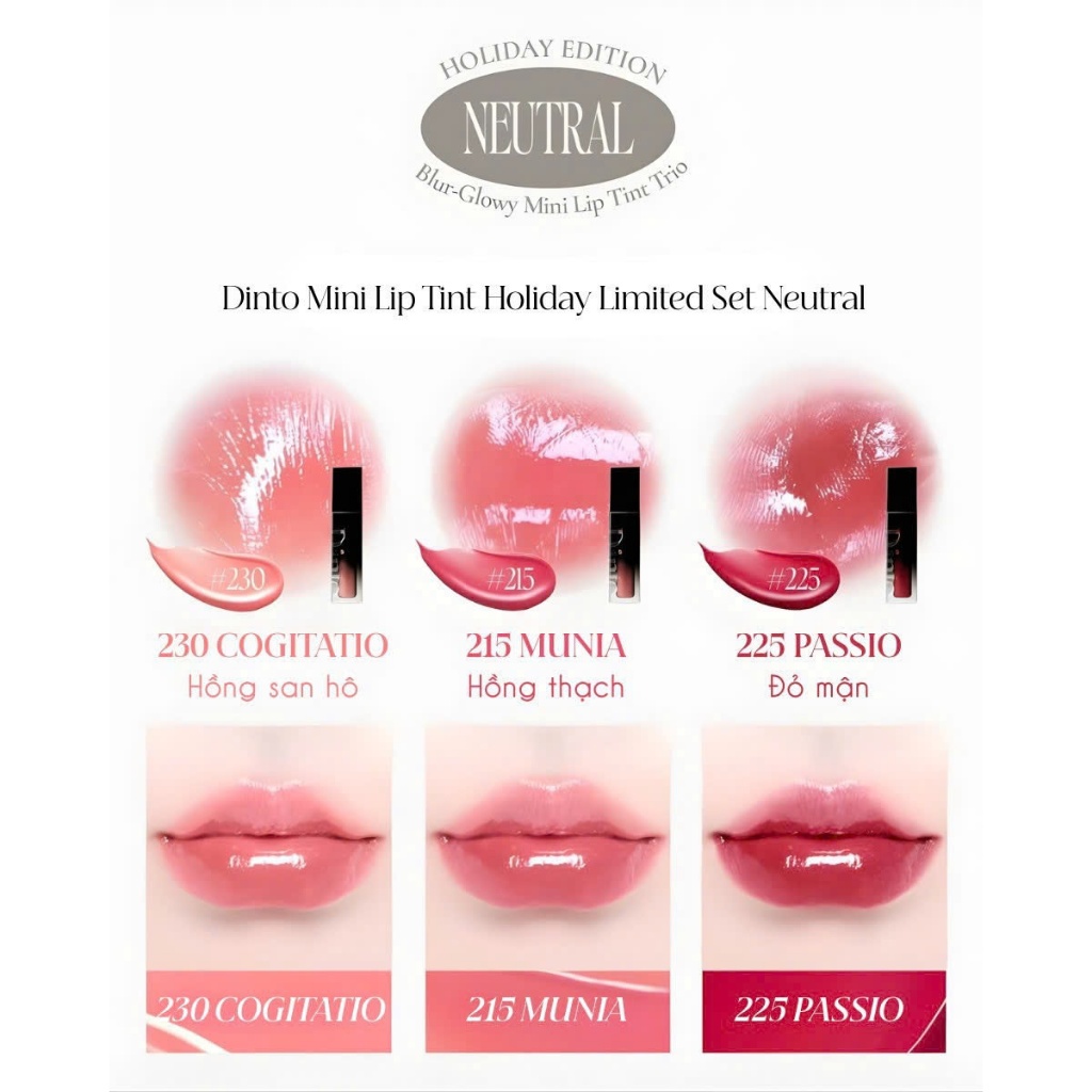 [Phiên Bản Giới Hạn] Set Son Bóng Thuần Chay Mini Blur Glowy Lip Tint 1gx3