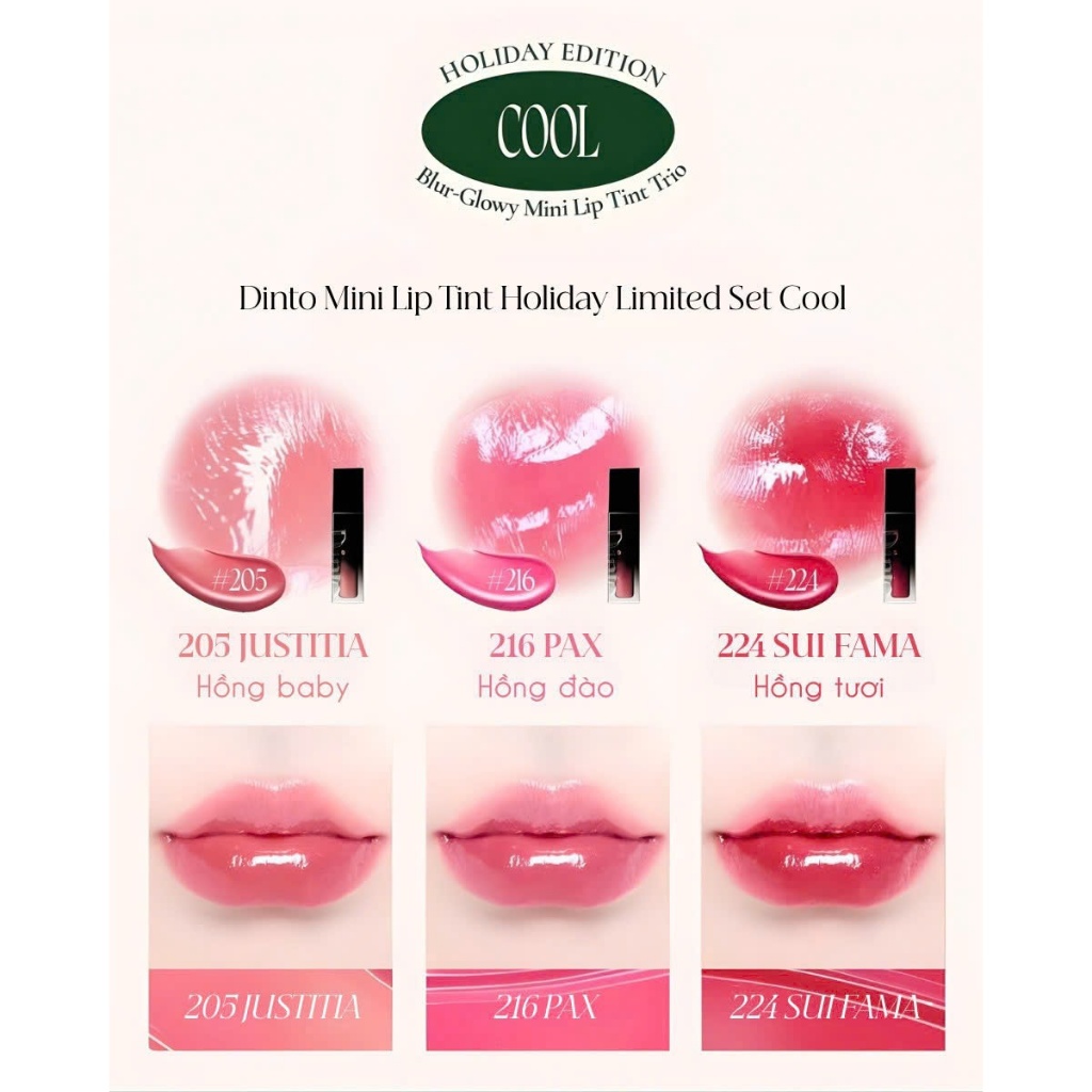 [Phiên Bản Giới Hạn] Set Son Bóng Thuần Chay Mini Blur Glowy Lip Tint 1gx3
