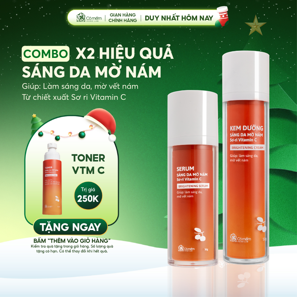 Bộ đôi dưỡng sáng da mờ thâm nám tàn nhang Vitamin C chiết xuất Sơ-ri Cỏ Mềm