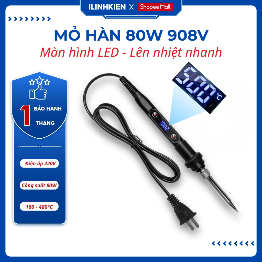 Mỏ hàn 80W 220V màn hình hiển thị LCD điều chỉnh nhiệt điện tử chính hãng ILinhkien