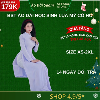 Áo dài học sinh cổ U vuông hở saam lụa mỹ màu trắng 3 cấp độ, mặc đi học hội lớp hội khóa  kỉ yếu