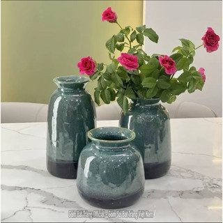 Set 3 Lọ Hoa Men Hoả Biến Để Bàn Phù Hợp Decor Nhà Cửa, Men Mộc Cắm Đa Dạng Các Loại Hoa