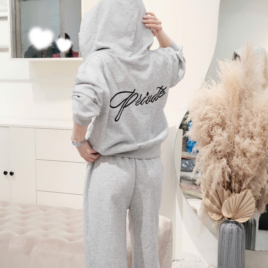 [BST THU ĐÔNG] Set Bộ Nỉ Áo Hoodie Zip Form Boxy Quần Dài Form Rộng Unisex Local Brand - Xám Đậm