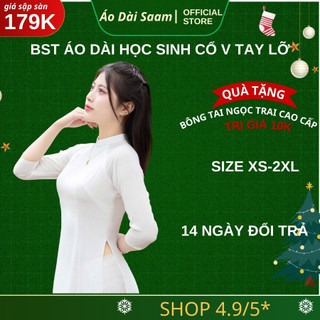 Áo dài học sinh tay lỡ saam lụa mỹ cấp 3 đi học họp lớp họp, kỷ yếu khóa cổ v 2cm năm học 2025-2026