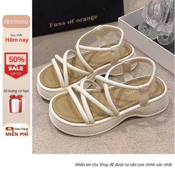 Sandal Quai Tròn Mảnh Hack Chiều Cao Độn Đế 4cm, Quai Hậu Quai Chéo Dễ Phối Đồ Nữ