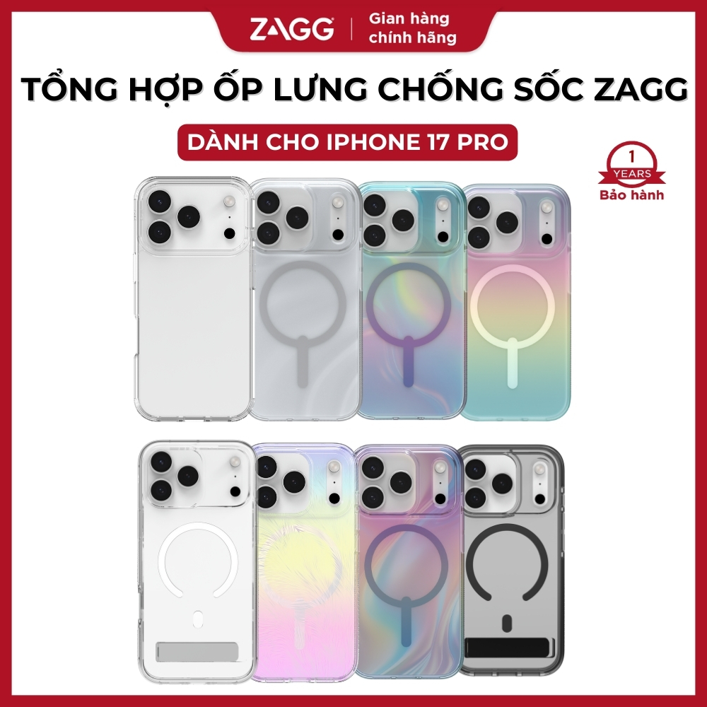 [iPhone 17 Pro] Ốp lưng chống sốc ZAGG bảo vệ với Graphene, hạn chế ố vàng, hỗ trợ sạc không dây và MagSafe