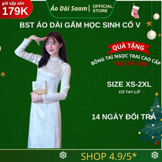 Áo dài học sinh gấm màu trắng áo dài saam tay dài họa tiết nổi mặc đi học , kỷ yếu, hội khóa 2026