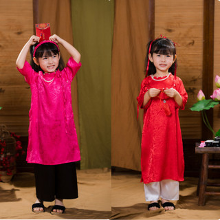 Áo dài cho bé gái mặc Tết, đi chơi lễ hội, áo dài cách tân bé gái. Set đồ du xuân chất lụa gấm cao cấp DA01- BIATONKIDS