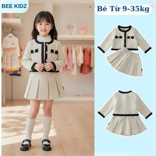 BST Set Dạ Cho Bé Gái, Set Dạ Sang Chảnh Cho Bé Gái Chất Liệu Dạ Mềm Mại Ấm Áp Mùa Đông Noel