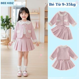 BST Set Dạ Cho Bé Gái, Set Dạ Sang Chảnh Cho Bé Gái Chất Liệu Dạ Mềm Mại Ấm Áp Mùa Đông Noel