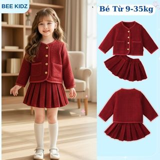 BST Set Dạ Cho Bé Gái, Set Dạ Sang Chảnh Cho Bé Gái Chất Liệu Dạ Mềm Mại Ấm Áp Mùa Đông Noel