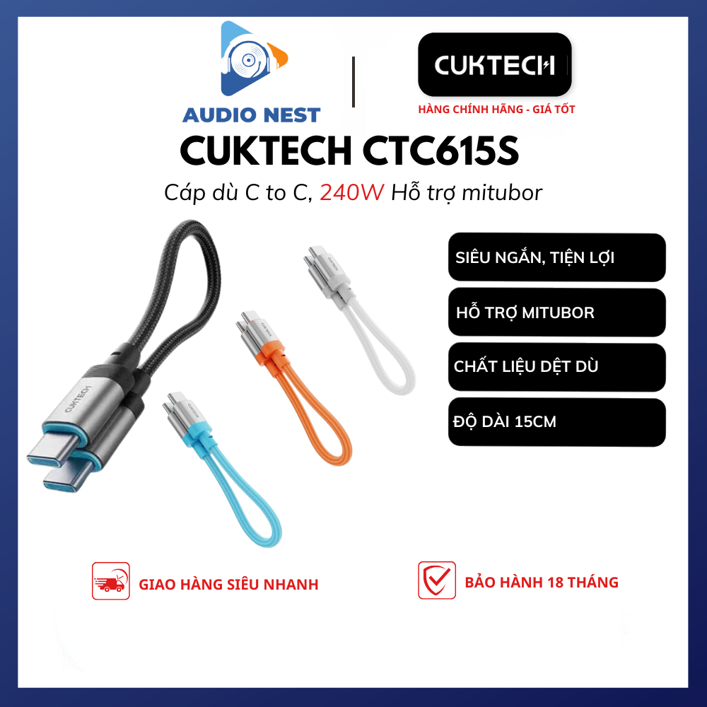 Cáp Cuktech C to C 15cm Tiện Lợi 6A 240W CTC615S CMC610 CMC615 - Bảo Hành 18 Tháng. | BigBuy360 - bigbuy360.vn