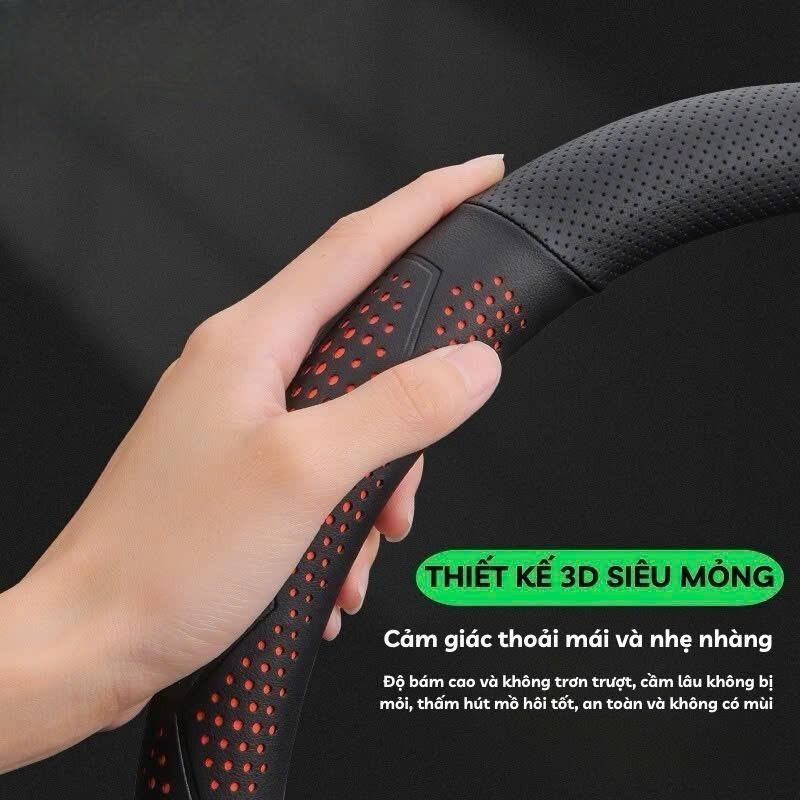 Bọc Vô Lăng Ô Tô 3D Da Nappa Cao Cấp, Siêu Mỏng, Thoáng Khí, Chống Trượt Cho Xe Toyota, Honda, Mazda, Hyundai, Kia 38cm