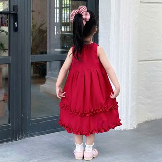[8-26kg] Váy Linen Đỏ Sát Nách Thêu Nơ Tết Noel Cho Bé Gái