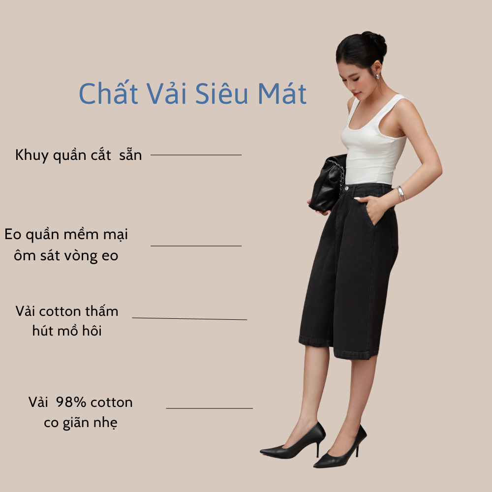 Quần short jean nữ lửng ngố ống rộng lưng cao TTTHAO chất liệu vải cao cấp thoáng mát J22