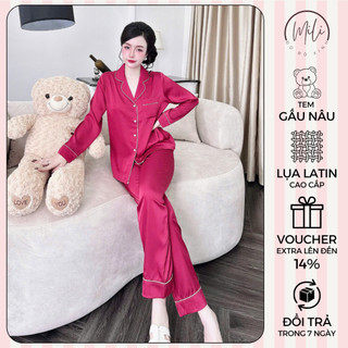 Đồ Bộ Pijama, TAY DÀI MÀU TRƠN, Đồ Ngủ Nữ, Đồ Ngủ Xinh. Quần Dài Có Túi. Vải Lụa Latin Cao Cấp.