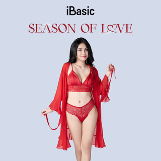 [SEASON OF LOVE] Áo choàng ngủ Kimono màu đỏ voan gợi cảm nhún bèo nữ tính màu đỏ iBasic SW084