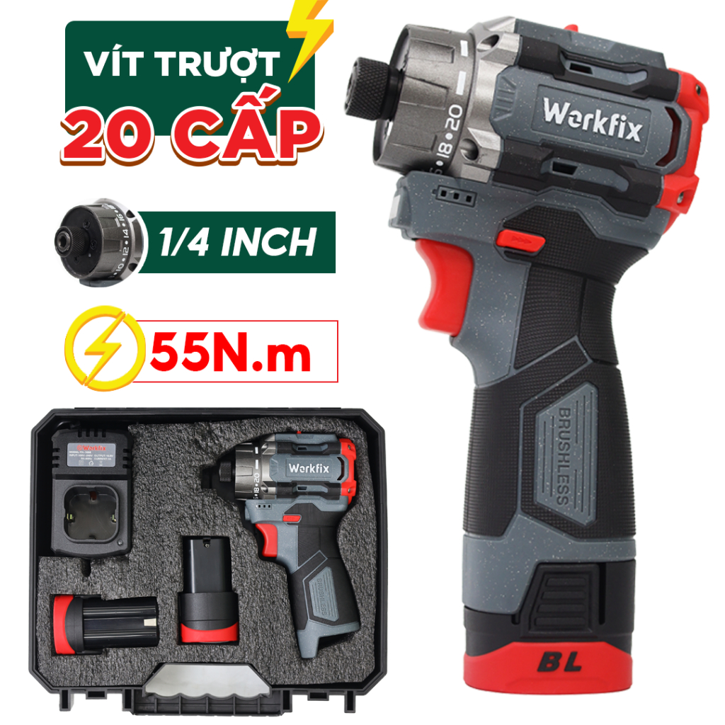 [MỚI VỀ] Máy Chuyên Vít WORKFIX WF-SD55PRO, Đầu Gài 1/4 inch  Lực 55N, 20 Cấp Trượt, Ngậm Vít Nhanh