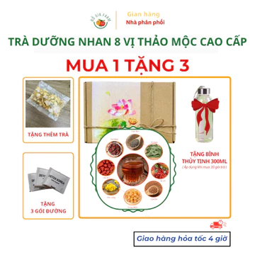 Trà dưỡng nhan 8 vị thảo mộc cao cấp dogiafarm - trà 8 vị trà hoa trà gạo lứt đẹp dáng - hộp 10,20,30 gói - MUA 1 TẶNG 3