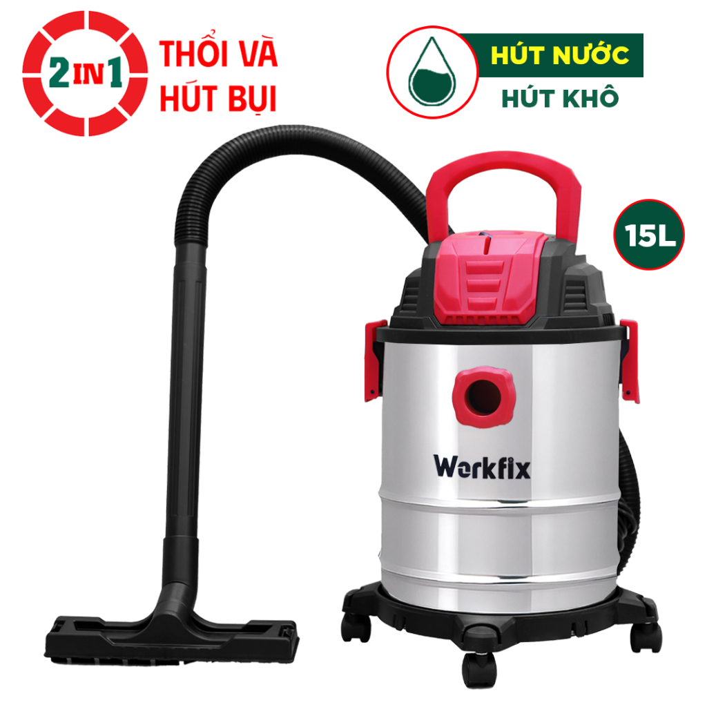 [FULL PHỤ KIỆN] Máy Hút Bụi Công Nghiệp Workfix WF-HBCN15L, Dây Dài 8m, Dung Tích 15L, Công Suất 1500W