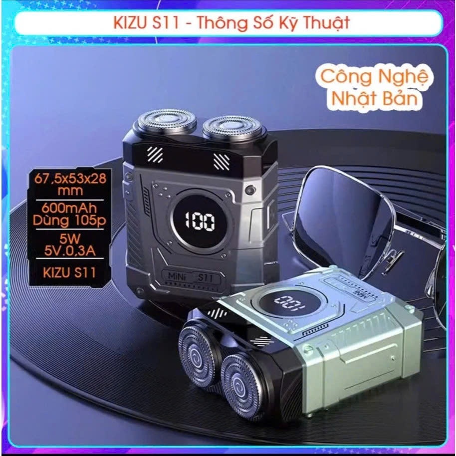 Máy Cạo Râu Nam Không Dây KIZU S11 Chống Nước IPX7, Máy Cạo Râu Khô Pin Sạc Di Động Vệ Sinh Dễ Dàng