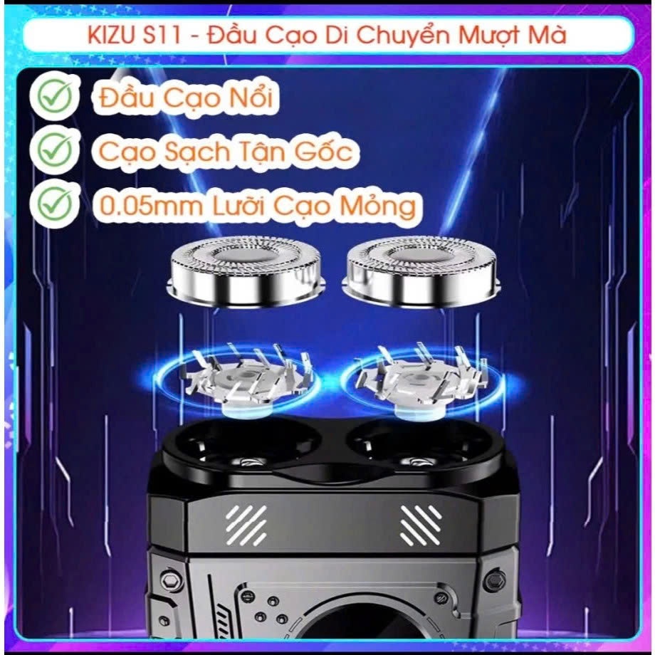 Máy Cạo Râu Nam Không Dây KIZU S11 Chống Nước IPX7, Máy Cạo Râu Khô Pin Sạc Di Động Vệ Sinh Dễ Dàng