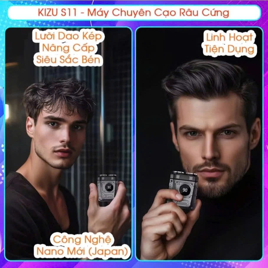 Máy Cạo Râu Nam Không Dây KIZU S11 Chống Nước IPX7, Máy Cạo Râu Khô Pin Sạc Di Động Vệ Sinh Dễ Dàng