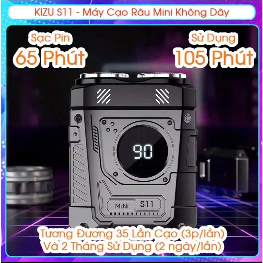 Máy Cạo Râu Nam Không Dây KIZU S11 Chống Nước IPX7, Máy Cạo Râu Khô Pin Sạc Di Động Vệ Sinh Dễ Dàng