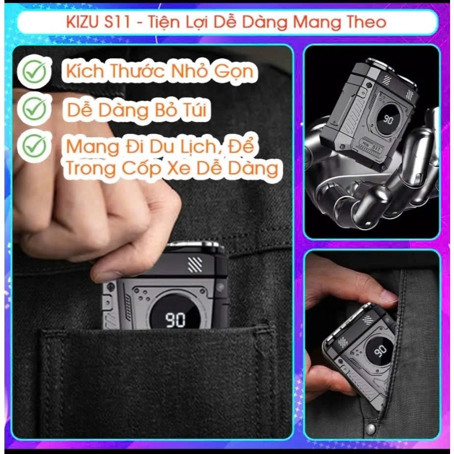 Máy Cạo Râu Nam Không Dây KIZU S11 Chống Nước IPX7, Máy Cạo Râu Khô Pin Sạc Di Động Vệ Sinh Dễ Dàng