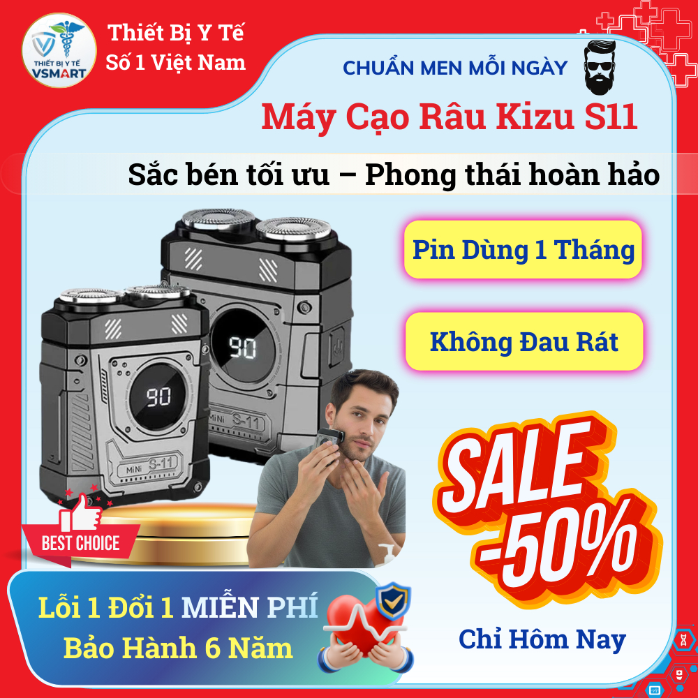 Máy Cạo Râu Nam Không Dây KIZU S11 Chống Nước IPX7, Máy Cạo Râu Khô Pin Sạc Di Động Vệ Sinh Dễ Dàng