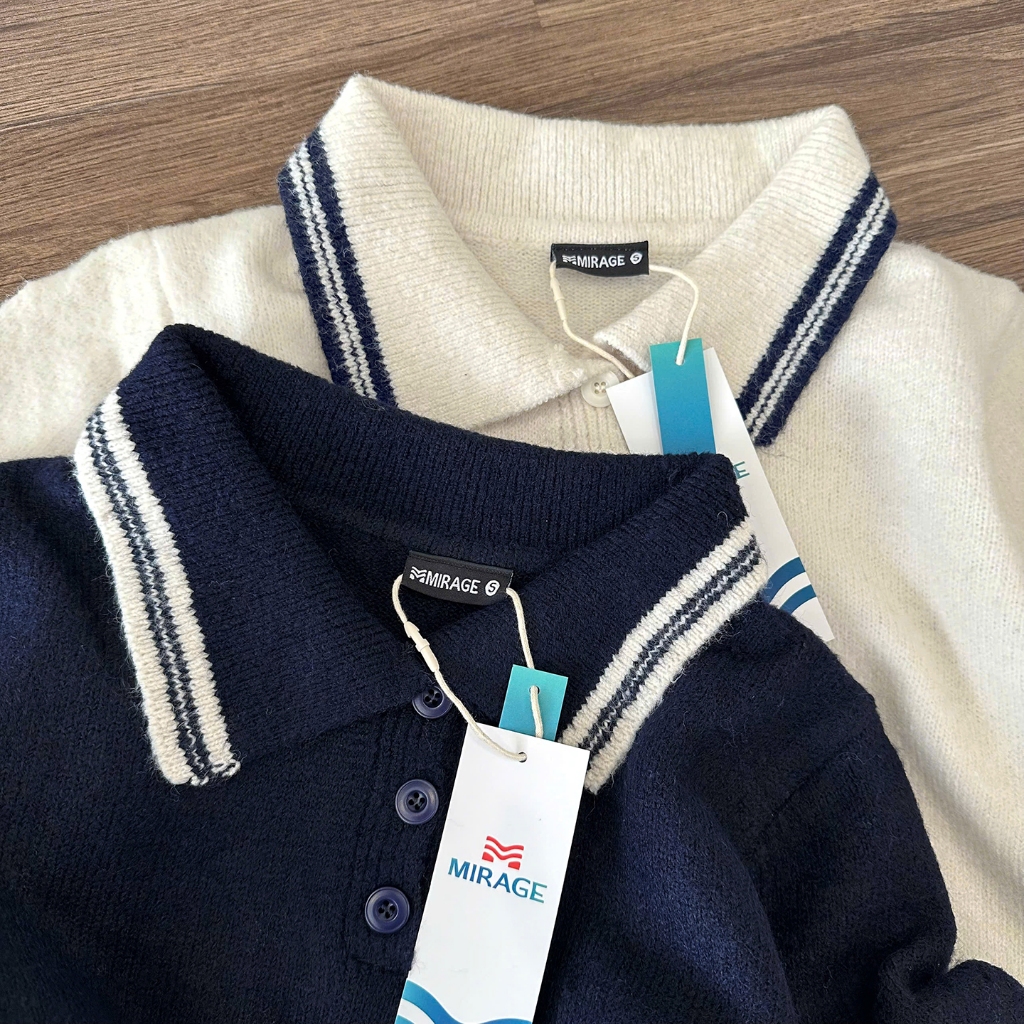 Áo Len Tay Dài Mirage Trơn Phối Viền Local Brand, Chất Len Mềm Mịn.