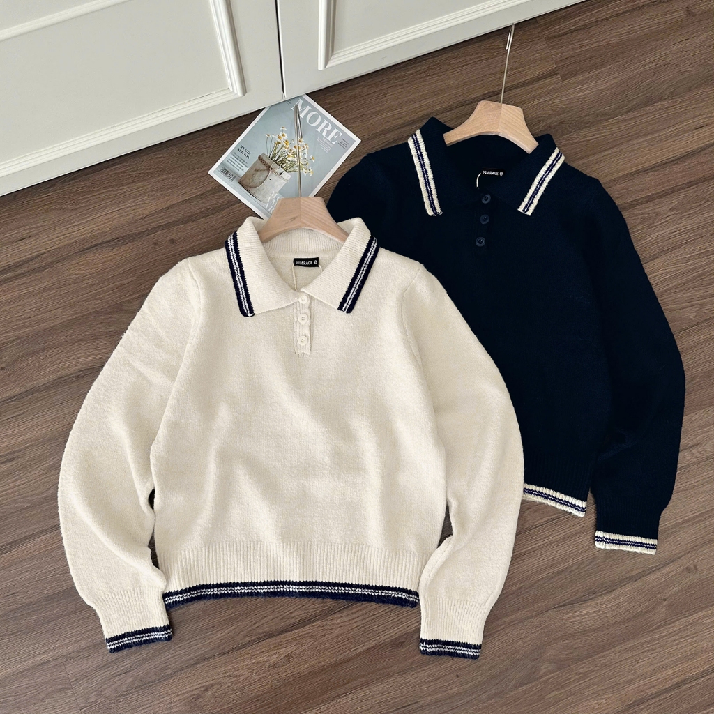 Áo Len Tay Dài Mirage Trơn Phối Viền Local Brand, Chất Len Mềm Mịn.
