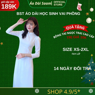 Áo dài học sinh tay phồng lụa mỹ mềm mịn mát tay lỡ cổ v đi học, kỉ yếu, hội khóa 2025
