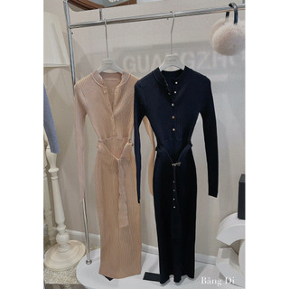Váy Len Body Maxi Khuy Ngực Đai Eo Chuẩn Đoàn Thương
