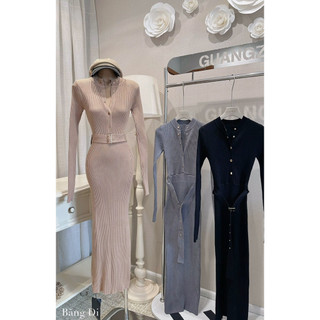 Váy Len Body Maxi Khuy Ngực Đai Eo Chuẩn Đoàn Thương