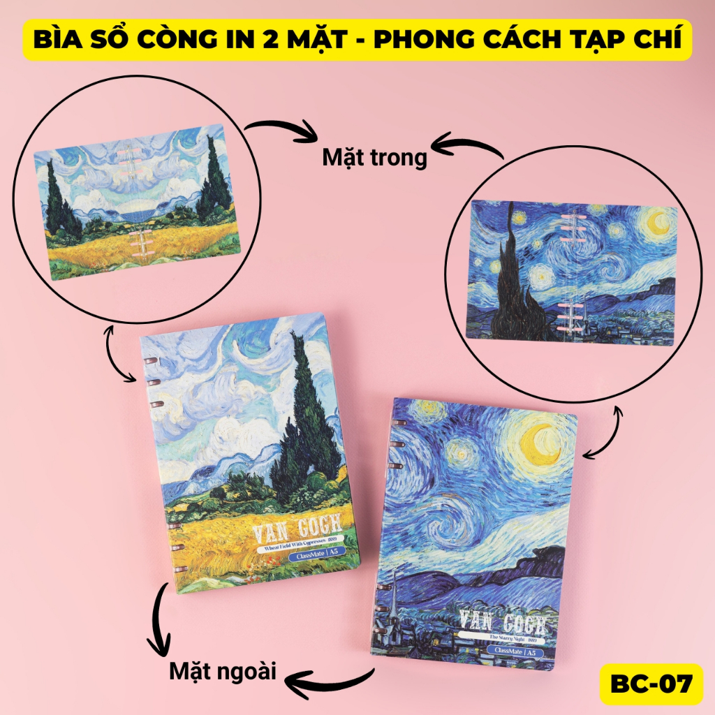 [Tặng Giấy Refill] Sổ Còng 100GSM Van Gogh Binder Còng Nhựa Không Gãy, Không Gỉ, Bìa In 2 Mặt, Giấy Refill Kẻ Ngang/Caro