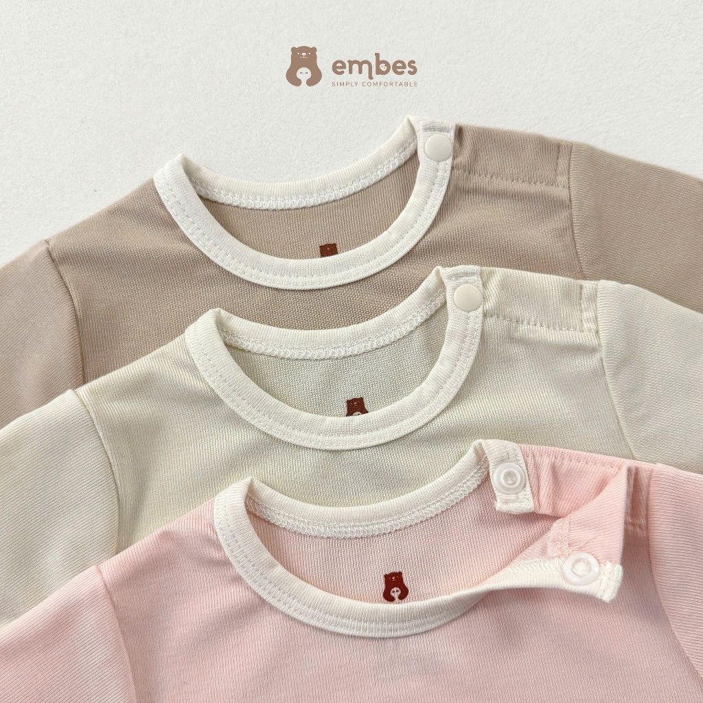 Bộ Sơ Sinh Dài Tay Embes, Bộ Dài Tay Hình In Ngực Cạp Cao Cài Cúc Cổ Chất Cotton Cho Bé Từ 0-9 Tháng