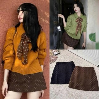 Chân váy nữ chữ A chất dạ ép chấm bi có lót quần