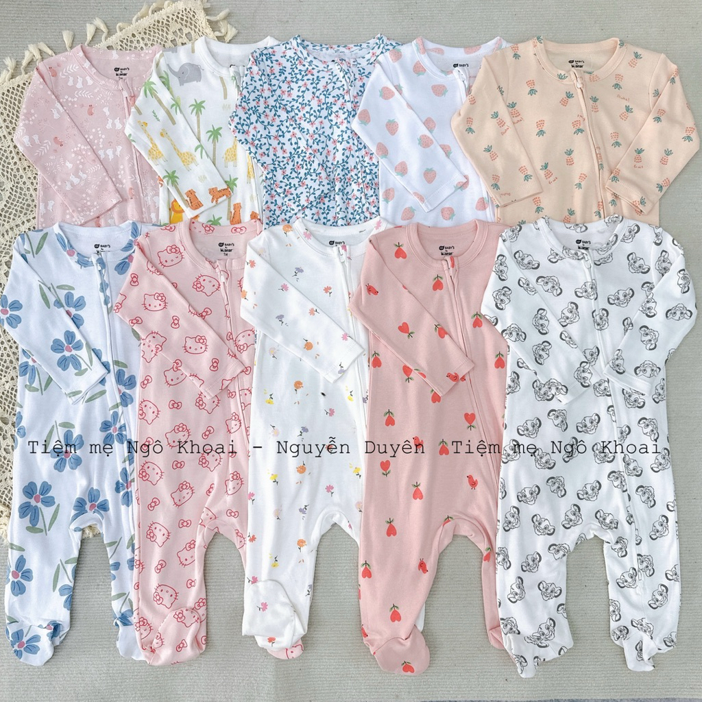 [MD46] MINENE 6-24M Sleepsuit liền tất khoá 2 chiều tiện lợi cho bé yêu chất liệu cotton mềm mát